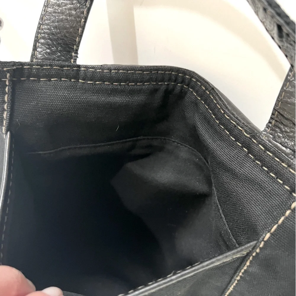 Fossil Black Leather & Canvas Messenger Crossbody Bag Purse Unisex